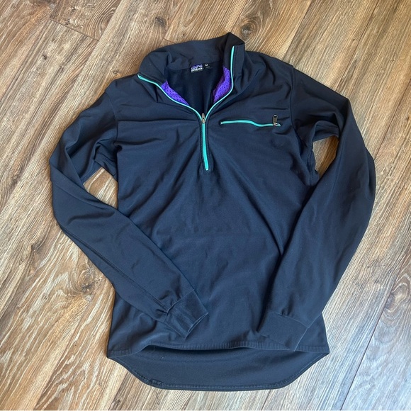 Patagonia Jackets & Blazers - Patagonia Women’s Medium Base Layer Vintage USA 1/4 Zip Black Purple Teal